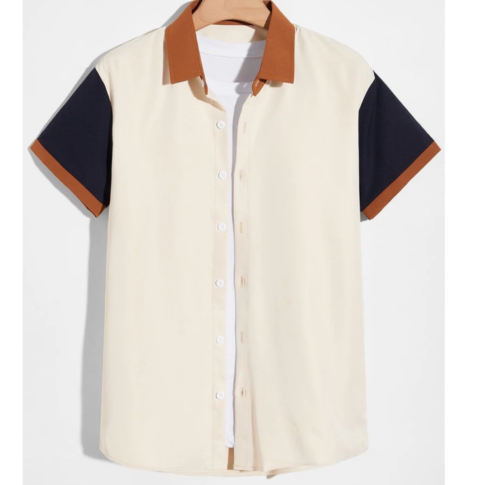ROMWE Cream Shirt with Blue and Brown Accents